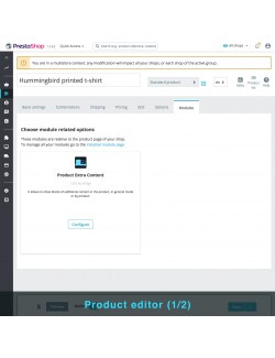 Block option in the product editor of the module Product Extra Content