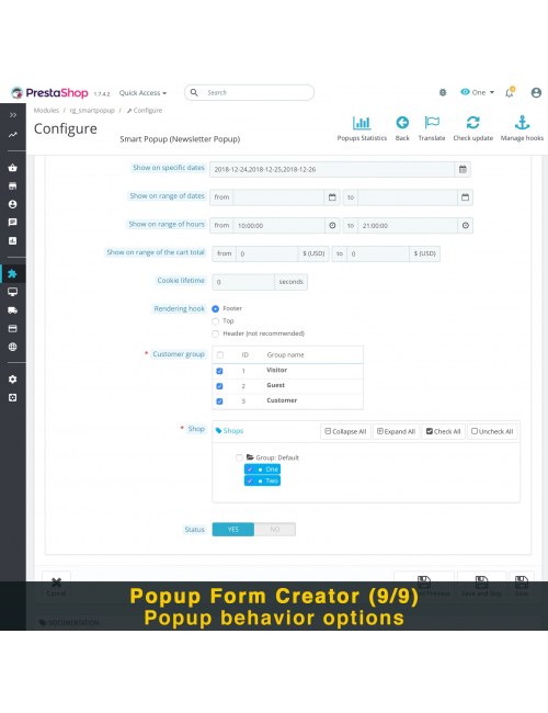 Popups window form creator of the module Smart Popup (Newsletter Popup) for PrestaShop