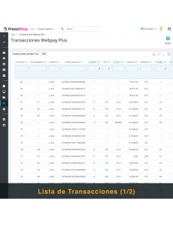 Transactions list of the module Webpay Plus (Transbank) Module for PrestaShop