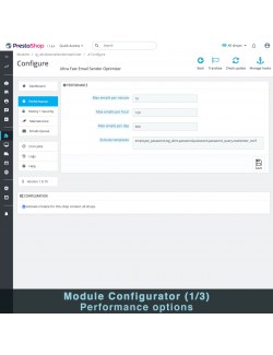 Performance settings of the module Ultra Fast Email Sender Optimizer for PrestaShop