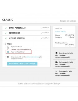 Payment method of the module Tigo Money Paraguay for PrestaShop